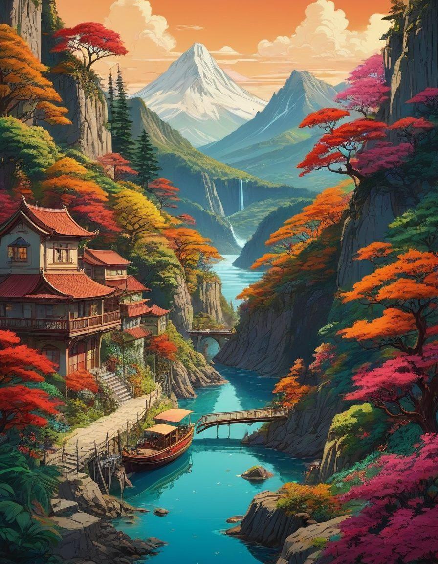 An intricate collage featuring iconic scenes from adult animated films and comics, showcasing a vibrant and diverse array of characters in a whimsical fantasy landscape. Emphasize a rich color palette highlighting emotions and evolution in design, with subtle details like film reels and comic panels blending into the environment. Capture a sense of adventure and exploration in the hentai realm. surreal art style. bold colors. dynamic composition.